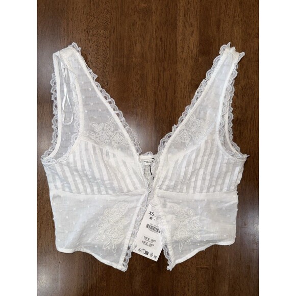 Zara White Lace Smocked Cropped Camisole Top French Country Cottagecore XS NWT - Picture 5 of 12